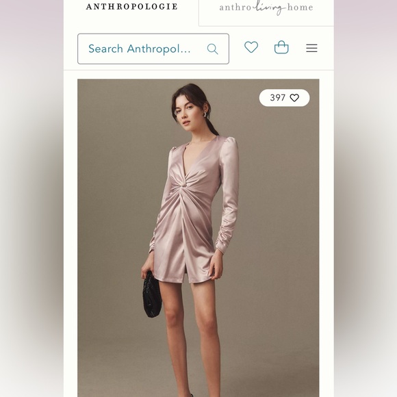 NWT BHLDN Sabrina Stretch Satin Long-Sleeve Mini Dress, color: taupe. - Picture 3 of 5